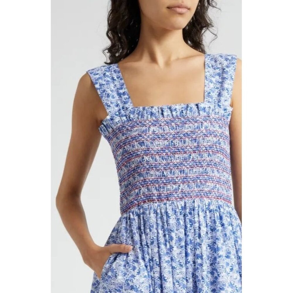 🆕 Mille Garden Smocked Floral Midi Dress Cotton Large 8-10 - Picture 4 of 12